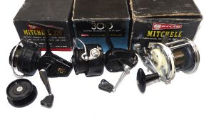 REELS: (3) Collection of 3 Mitchell reels, a 320 in fine condition with spare spool, a 300 French