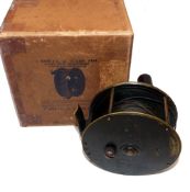 REEL: Early C Farlow of 191 Strand London ,Patent Lever all brass salmon fly reel No 668, shaped
