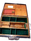 TACKLE BOX: Unusual black japanned boat tackle box with oak lined internal fittings, 19