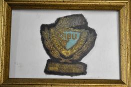ABU BADGE: Rare Abu Record Fiskin Welsh Record Holder cloth gold badge with laurel leaves, sewn in