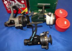 REELS: (3) Three vintage Abu spinning reels, green/cream Cardinal 66, foot stamp 770509, good, c/w