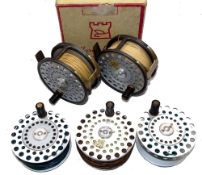 REELS & SPOOLS: (5) Pair of Hardy Husky SILENT CHECK alloy wide drum fly reels, 3.3
