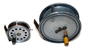 REELS: (2) Early alloy salmon fly reel with bass bar latch to drum, 4.25