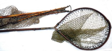 LANDING NETS: (2) Early Hardy ash framed folding landing net, 18