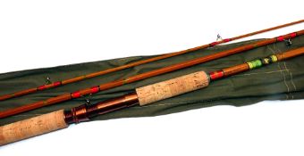 ROD: Rare Allcock Super Float 10' 3 piece split cane river rod, green/black/cream logo transfer ,