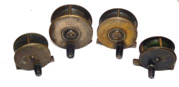 REELS: (4) Four Scottish plate wind brass fly reels, a scarce W Horton, Glasgow 2.25