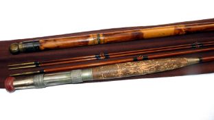 ROD: Army & Navy London 10' 3 piece plus correct spare tip greenheart trout fly rod, black whipped