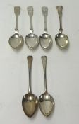 A cased Victorian silver table spoon, inscribed 'First Prized 1874 AEDLLM' also three similar