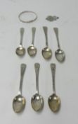 Five Victorian bright cut silver teaspoons each stamped AEDLLM, also 2 other similar spoons and a