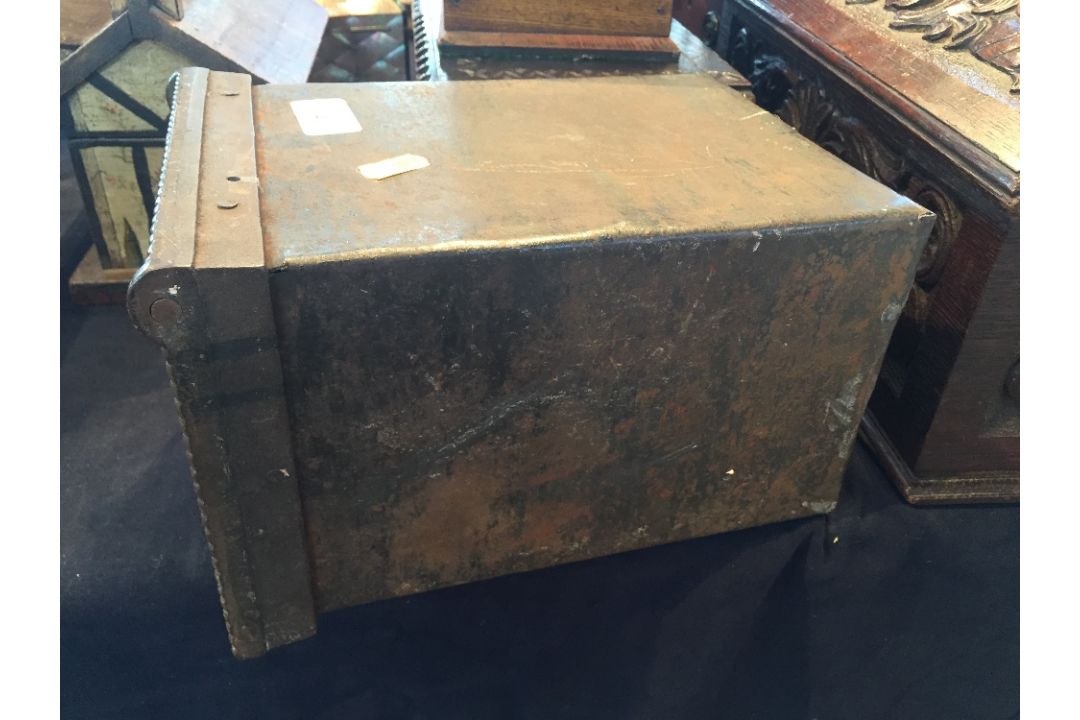 A Victorian decorated metal wall safe The fall front worked with a floral spray. 24.5 cm deep. - Image 3 of 5