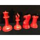 A late 19th/early 20th century carved and red stained Staunton pattern chess set In mahogany box. - Image 15 of 25