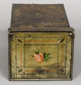 A Victorian decorated metal wall safe The fall front worked with a floral spray. 24.5 cm deep.