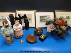 A Chinese hardstone flower centrepiece, Chinese lacquer box, Russian lacquer box, tribal items,