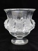 Lalique Dampierre pedestal glass vase in the form of eight robins amongst foliage (12cm x 11cm)