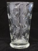 A Walsh leaf pattern glass vase of tapered form on bulbous foot by Clyne Farquharson for John Walsh,