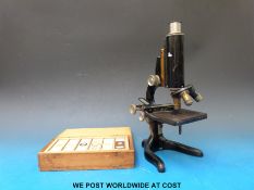 A pine box containing six trays of 36 named glass medical microscope slides by RJ Beck, 68,