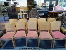 Ten upholstered beech chairs