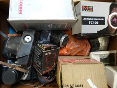 A quantity of cameras and accessories to include Halina, JVC camcorder,
