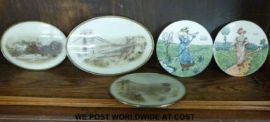 Two 18cm ceramic plaques depicting nursery rhyme characters, Little Bo Peep and My Pretty Maid,