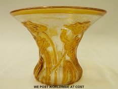 Thomas Webb Cameo 'Fleur' cameo glass vase decorated with yellow stylised tulips and signed to side