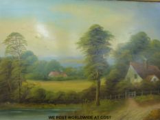 A pair of pictures on board of pastoral scenes,