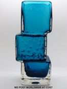Geoffrey Baxter for Whitefriars kingfisher blue Drunken Bricklayer glass vase (21cm tall)