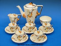 An Art Deco Burleigh ware part coffee set in the Seville pattern, retailed by Lawleys,