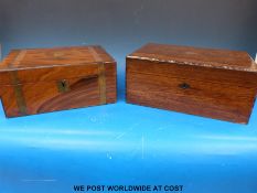 Walnut writing slope and rosewood box with shield shaped brass inlay