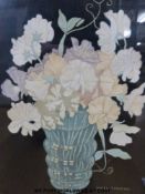 Hall Thorpe woodcut vase of flowers (28 x 22cm)