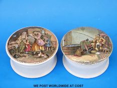 Two Prattware pot and lids,