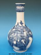 An 18thC Chinese blue and white porcelain guglet decorated with pagoda scenes (24cm tall)