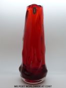 William Wilson and Harry Dyer for Whitefriars ruby knobbly glass vase,