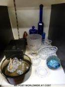 A collection of glassware to include flash overlaid bowl, Caithness 'Cauldron' paperweight,