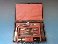 An early laryngoscope / tonsil cautery set with ivory switch, in original case by 'Down Bros,
