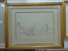 Attributed to Philip Wouwerman (1619 -1688): Pencil drawing of travellers on horseback and on foot,