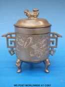 A 19thC Chinese Paktong censer with incised decoration (11.