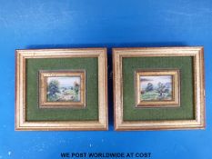 Two miniature paintings 'Old Road Above Stanton' and 'The Cotswold Way',
