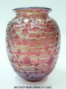 Loetz Diaspora iridescent glass vase of bulbous form with flared rim (14.