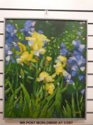 Oil impressionist flowers in landscape, indistinctly signed,