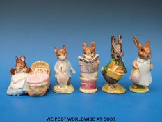 Five (BP3b) Beswick Beatrix Potter figures: The Tailor of Gloucester, Mrs Flopsy Bunny,