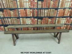 A pair of 18thC benches with A frame legs (length 200cm)