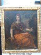 18thC English school oil on canvas of a woman, probably St Anchor,