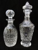 Two Waterford Crystal glass decanters, one a spirit decanter,