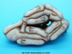 A Chinese jade carving of various horses and lingzhi (9.