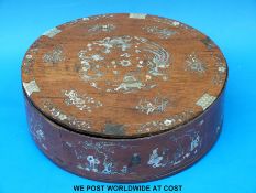 A 19thC Chinese export mother-of-pearl inlaid rosewood circular box (28cm diameter)