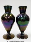 A pair of Thomas Webb glass Bronze Ware vases with bulbous bodies and straight sided flared necks