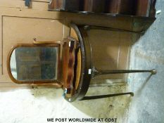A 19thC mahogany dressing table mirror and a leather inset hall table