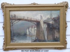 Attributed to William Callow (1812-1908): Oil on board of a bridge/river scene 'The Fal' (23 x