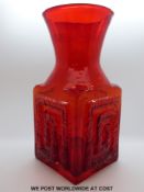 Frank Thrower for Dartington ruby glass vase, FT58 with greek key design (23.