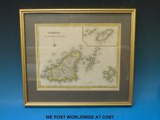 Three various framed maps comprising Isle of Wight, Jersey, Guernsey etc,
